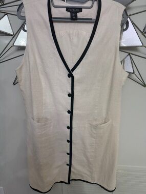 Rachel Zoe Cream Sleeveless Button-Front Tunic with Black Trim